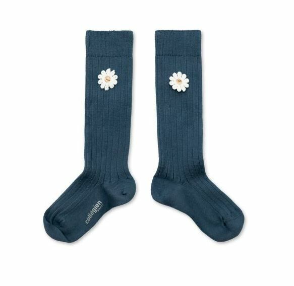 COLLEGIEN 雛菊羅紋長襪 Valentine  -Bleu Cendré灰藍