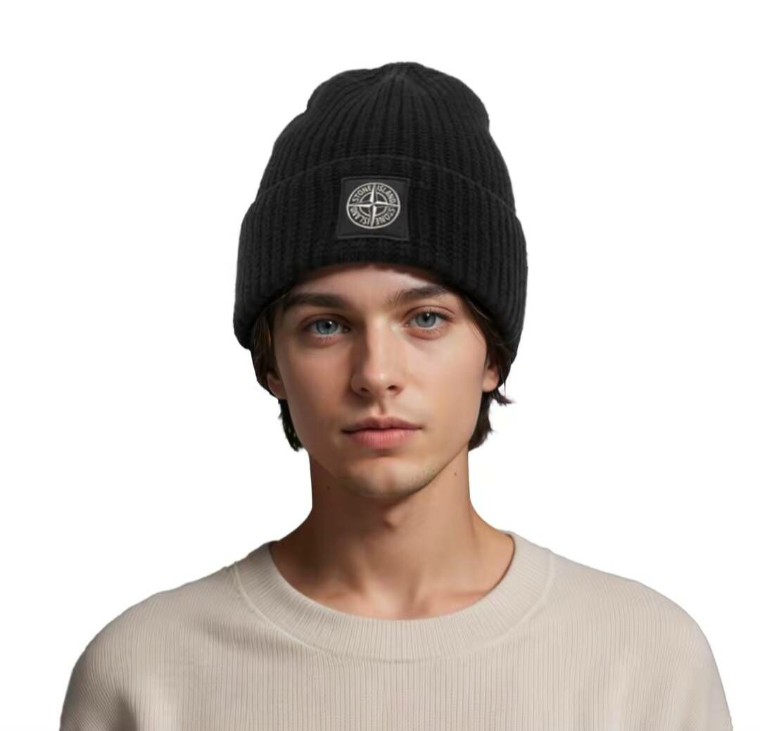 【代購】Stone Island 阮經天同款 針織保暖 毛帽Logo Beanie 短毛帽 黑