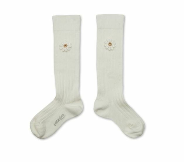 COLLEGIEN 雛菊羅紋長襪 Valentine  - Blanc Neige 雪白