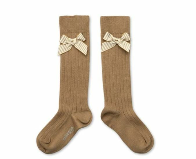COLLEGIEN 蝴蝶結羅紋長襪 Marinette  - Petite Taupe 奶茶