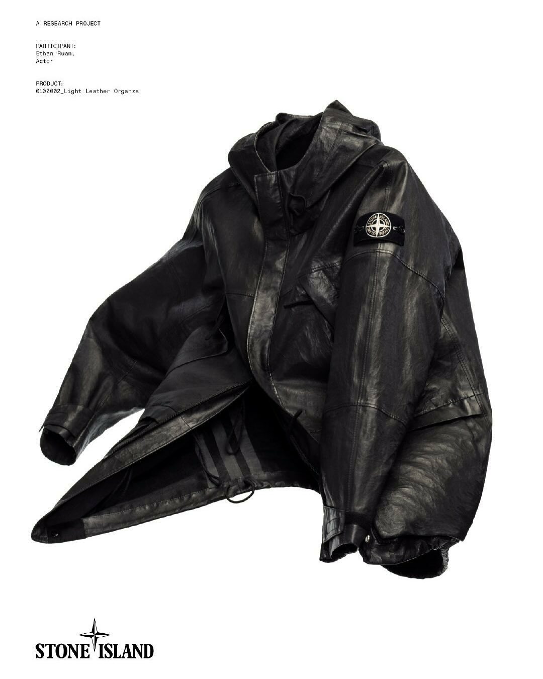 【代購】Stone Island 阮經天同款 石頭島 皮衣外套 0100002 Light Leather Organza Hooded Jacket with Waterproof Details Charcoal Grey - 25SS