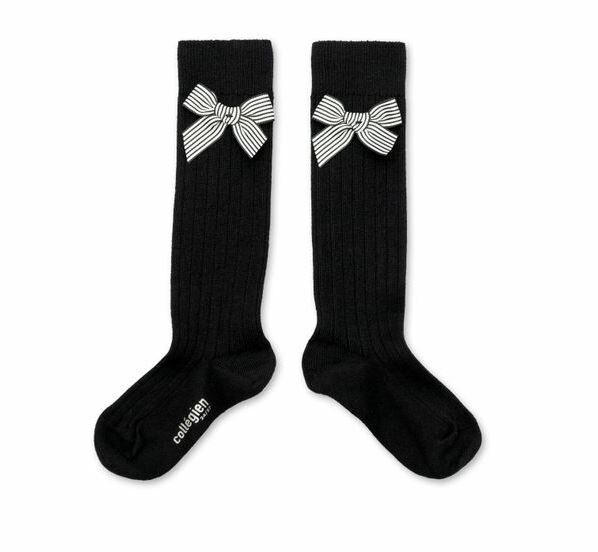 COLLEGIEN 蝴蝶結羅紋長襪 Marinette  -Noir de Charbon黑