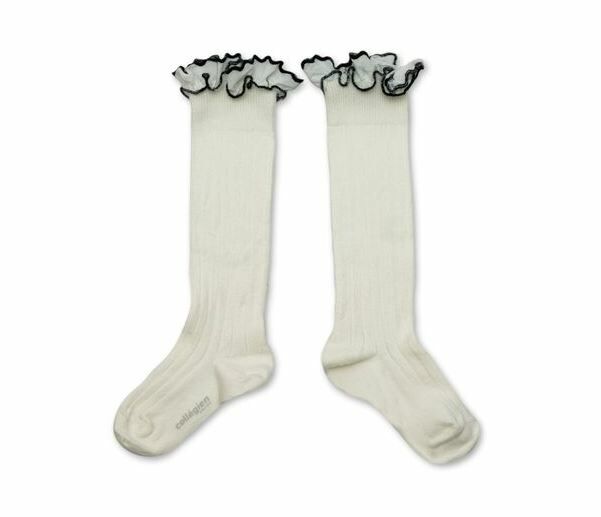 COLLEGIEN 荷葉邊羅紋長襪Constance  -Blanc Neige雪白