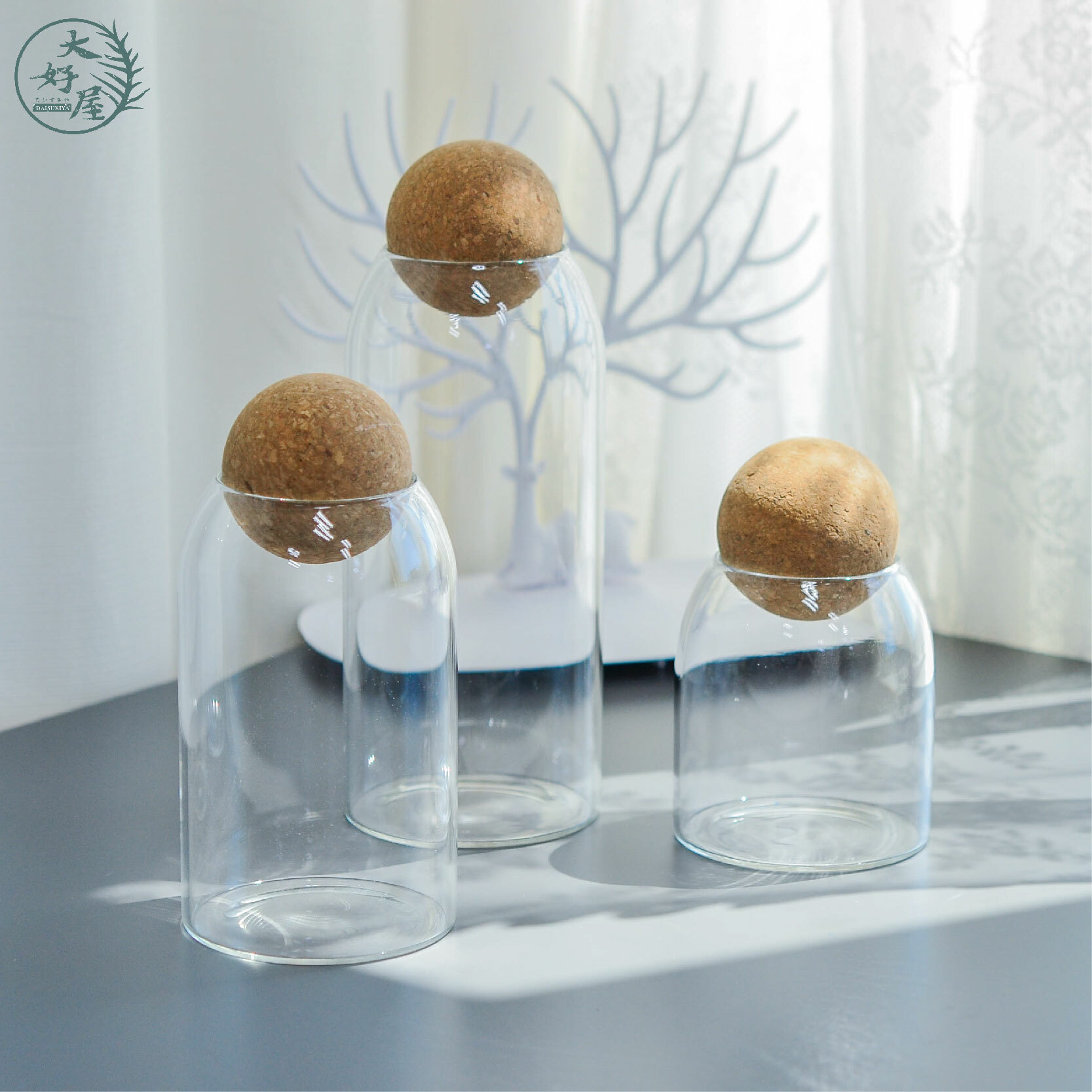 圓球軟木塞玻璃瓶(加厚)