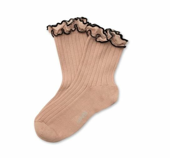 COLLEGIEN 荷葉邊羅紋短襪Suzanne  -Vieux Rose復古粉