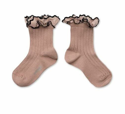 COLLEGIEN 荷葉邊羅紋短襪Suzanne  -Vieux Rose復古粉