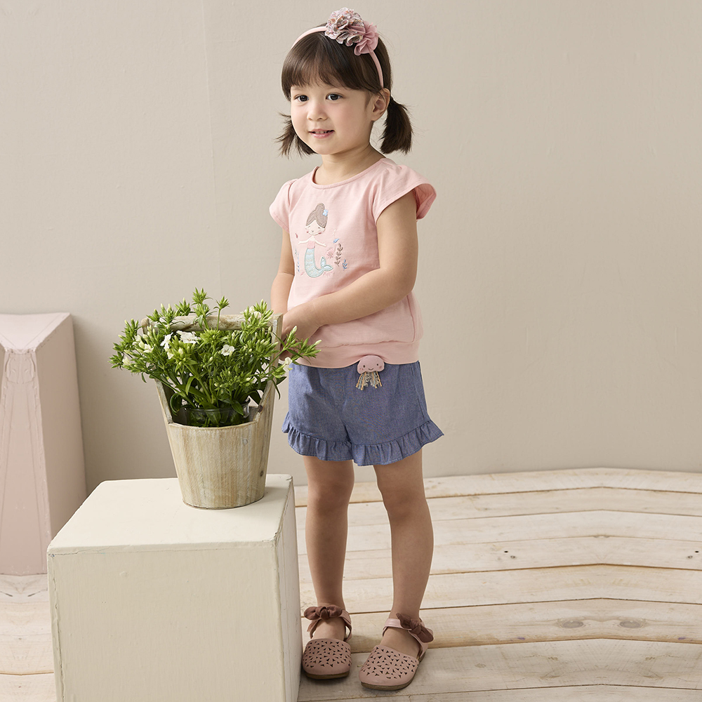 <5折> PIPPY 夢幻小美人魚繡花圓領短袖上衣 粉