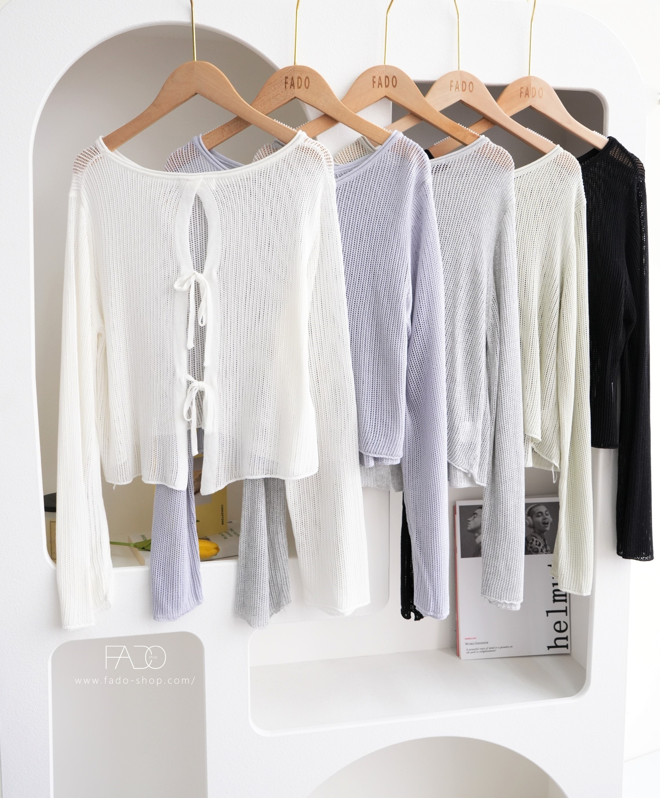 法朵Fado shop｜推薦 ! 後挖空綁帶洞洞罩衫 011F008