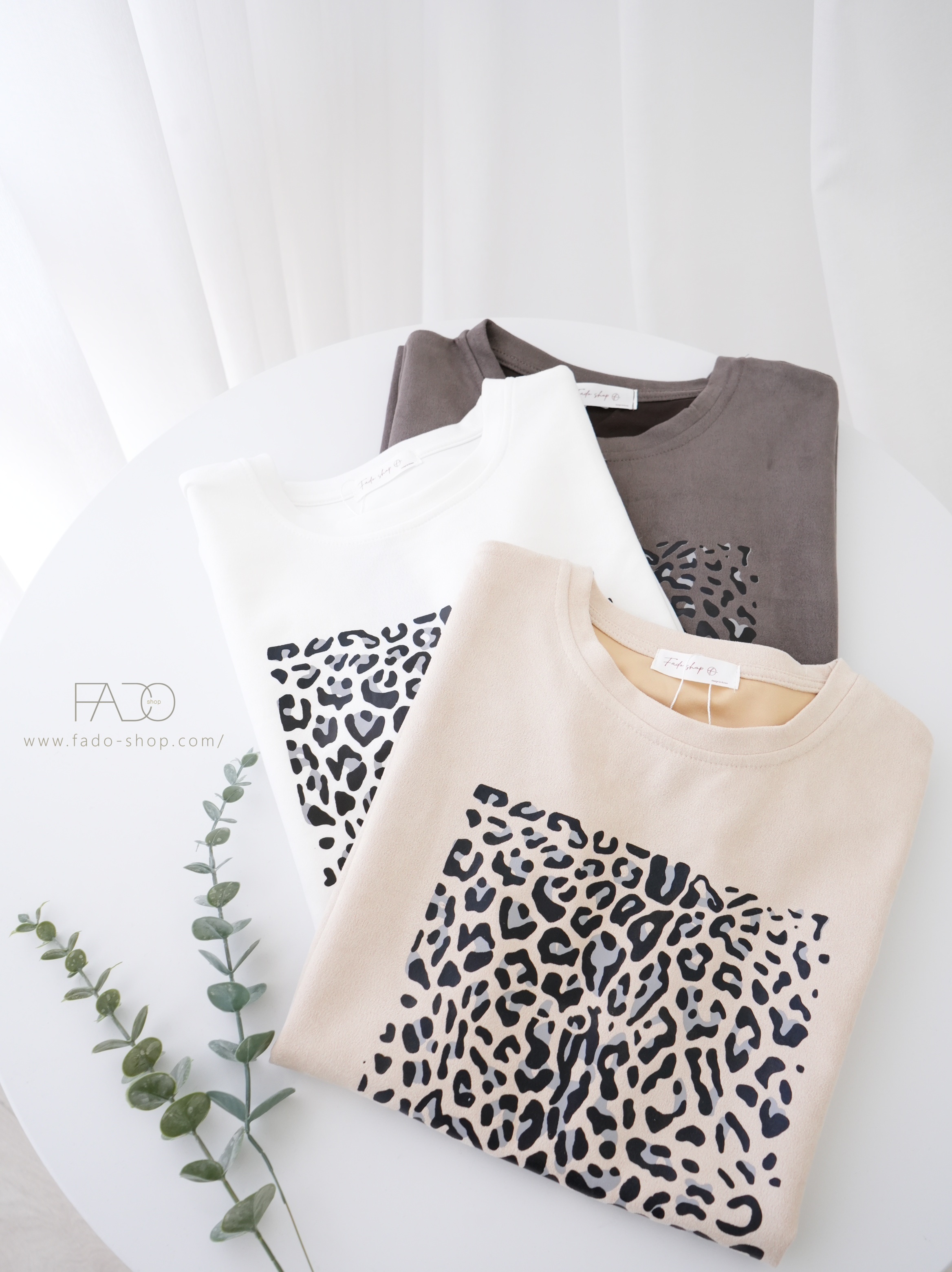 法朵Fado shop｜ 豹紋方塊麂皮短袖T 021A061