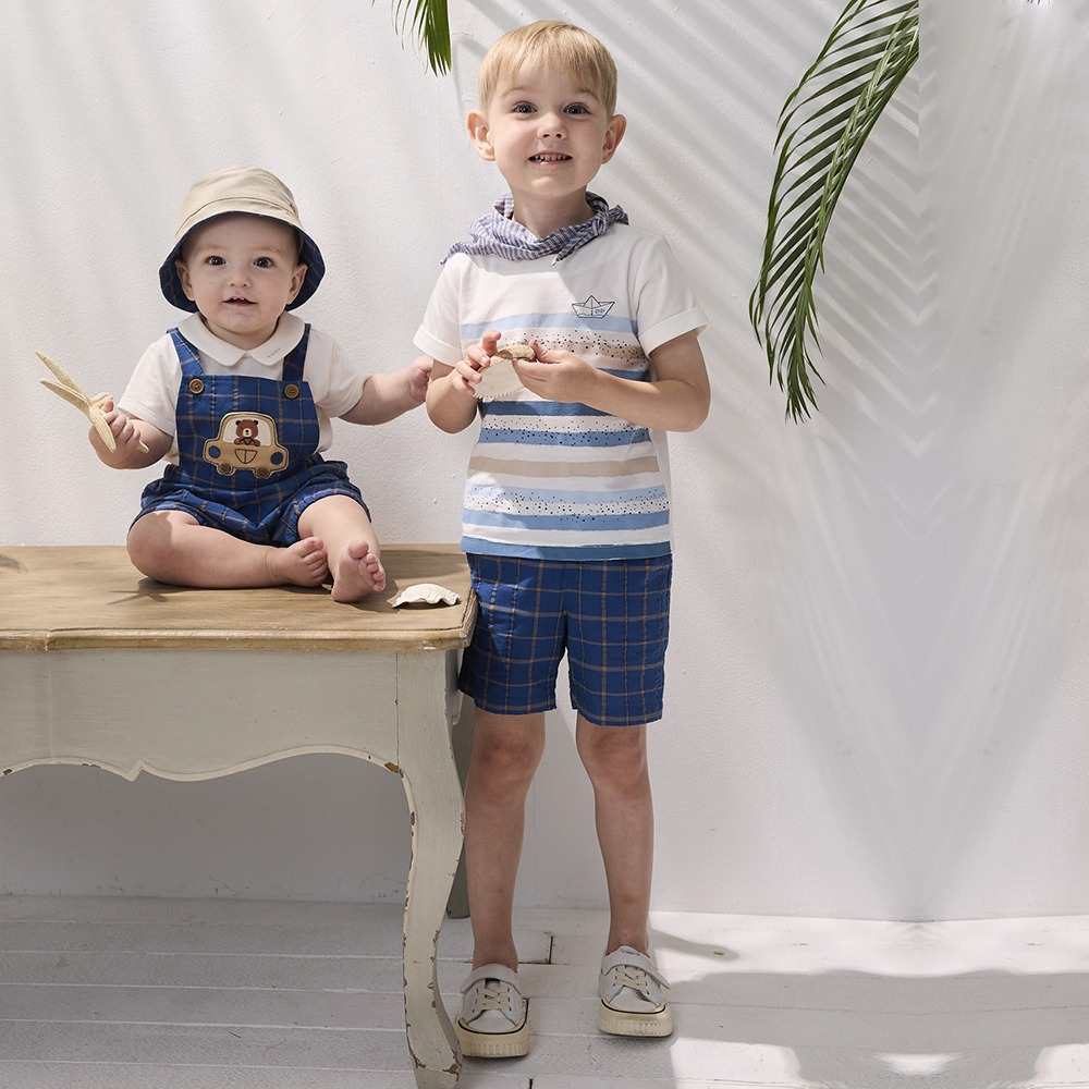 PIPPY 典雅格紋可拆式吊袋短褲 藍