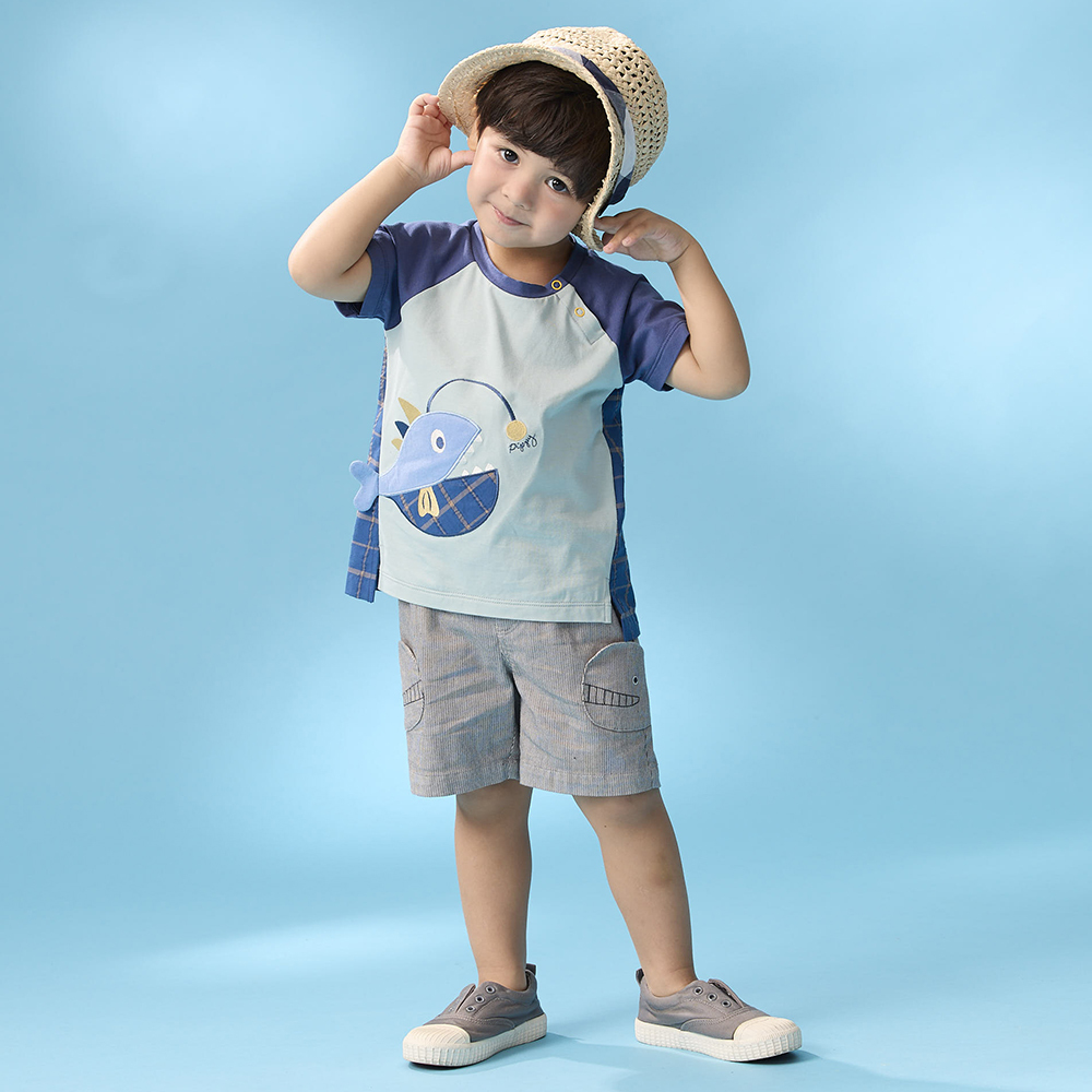 PIPPY 小鯨魚造型口袋棉質短褲 米灰