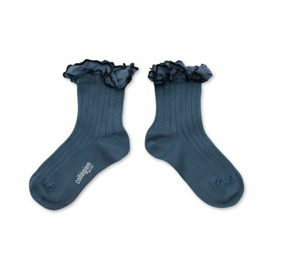 COLLEGIEN 荷葉邊羅紋短襪Suzanne  -Bleu Cendré灰藍