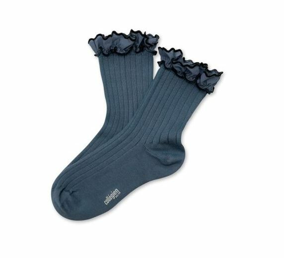 COLLEGIEN 荷葉邊羅紋短襪Suzanne  -Bleu Cendré灰藍