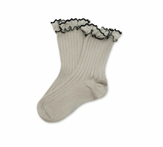 COLLEGIEN 荷葉邊羅紋短襪Suzanne  -Gris Perle珍珠灰