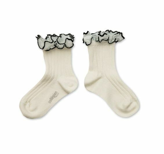 COLLEGIEN 荷葉邊羅紋短襪Suzanne -Blanc Neige雪白