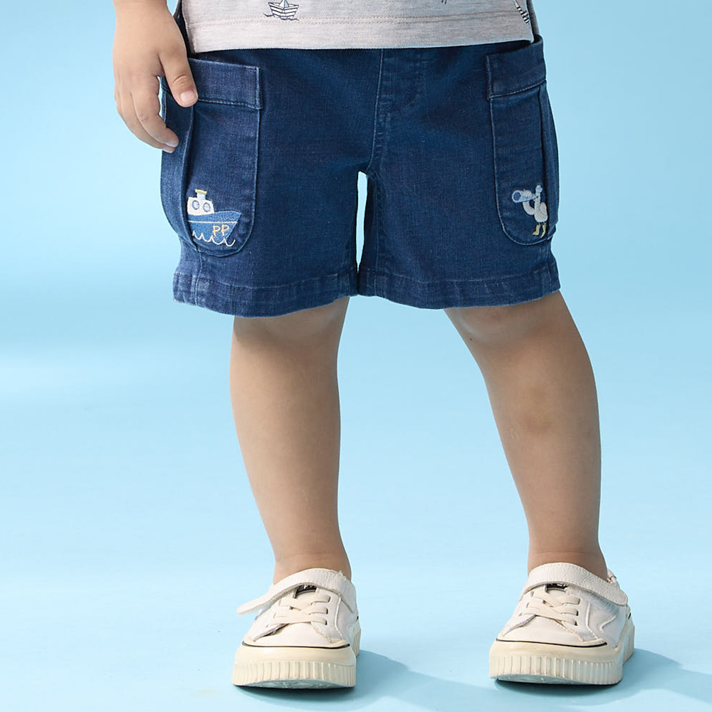 PIPPY 立體口袋彈性棉質短褲 藍