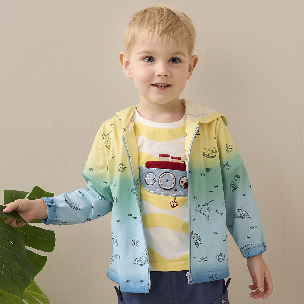 PIPPY 優遊海洋生物漸層連帽外套 藍綠