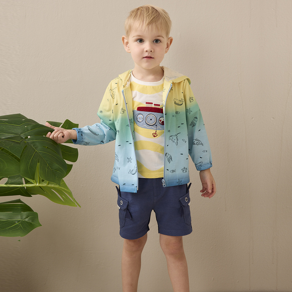 PIPPY 優遊海洋生物漸層連帽外套 藍綠