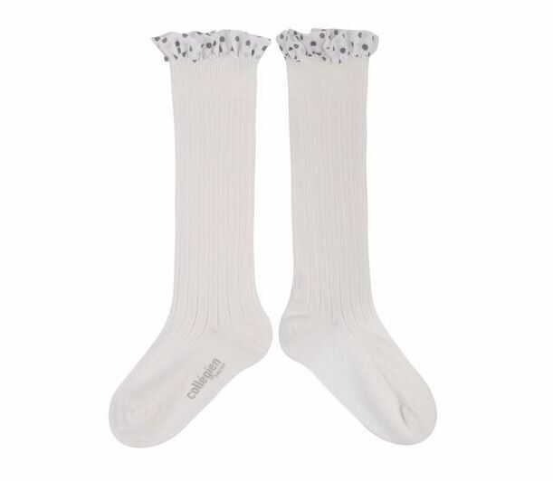 (預購) COLLEGIEN 點點荷葉高筒襪 Maud - 908 Blanc Neige 雪白
