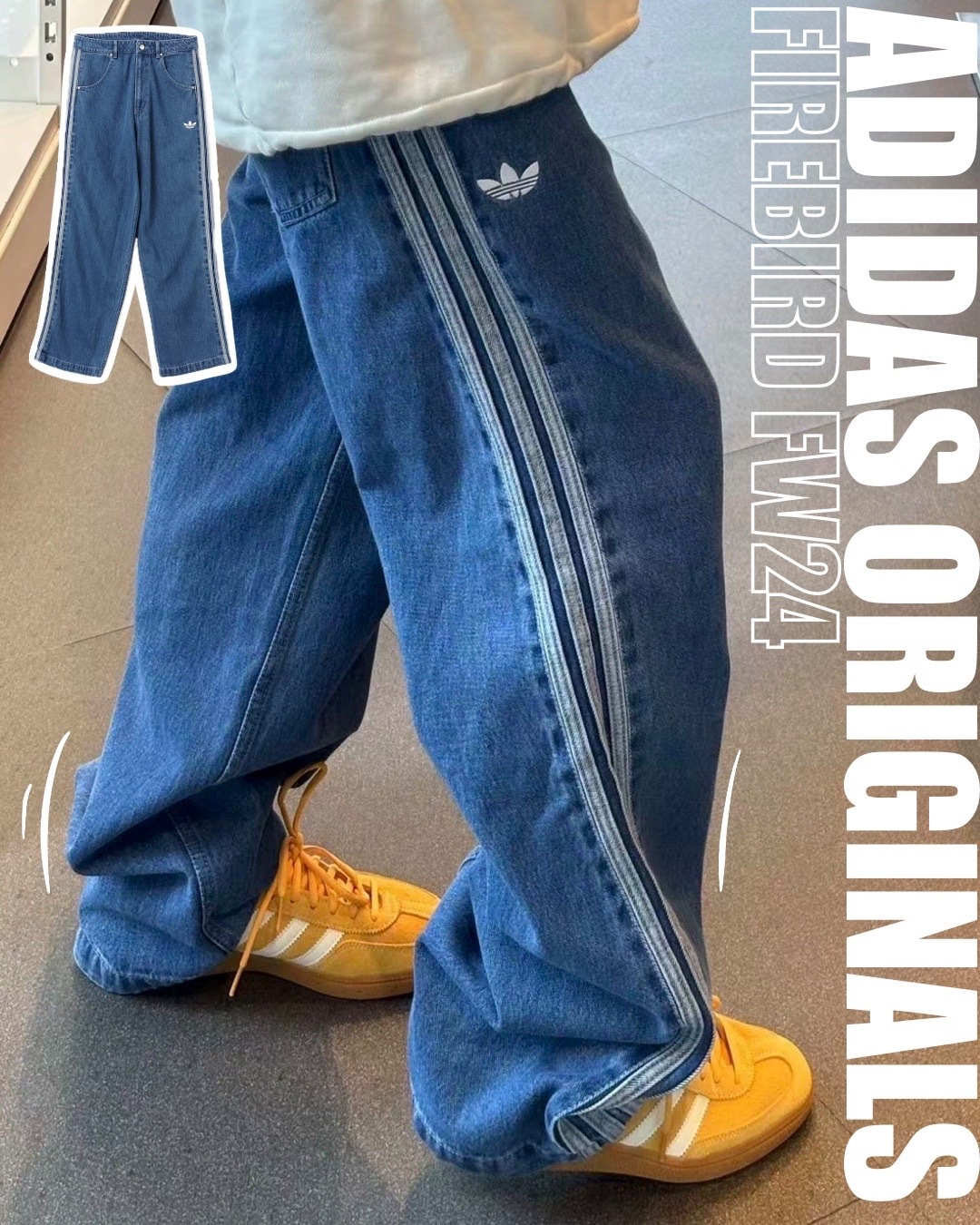 #現貨 ADICOLOR FIREBIRD 牛仔長褲 男款  JC6234 藍