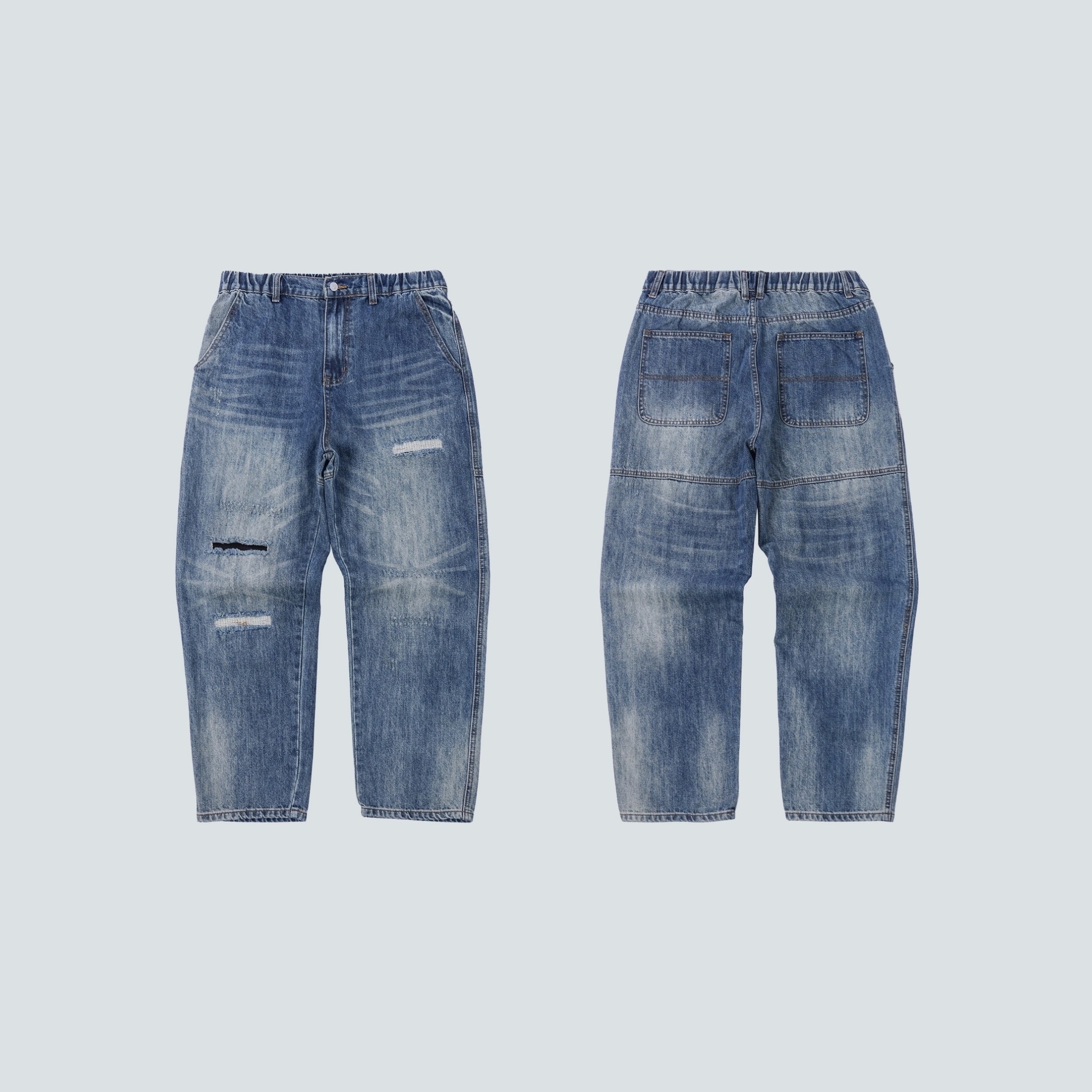 SBG 抓破補釘寬鬆微錐牛仔褲 805