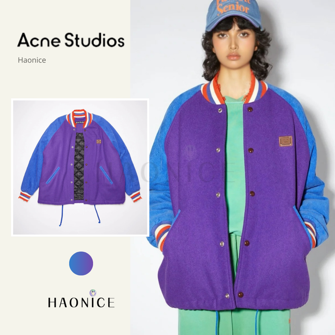 【NICE歐美日韓代購】楊幂同款❗️Acne Studios 方塊笑臉 拼接破洞 做舊 破壞夾克 外套 棒球外套