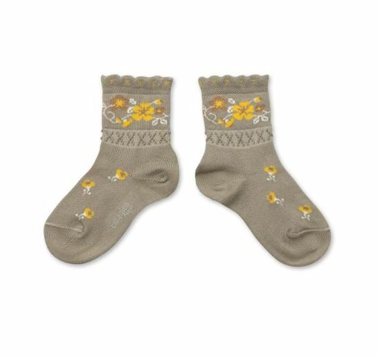 COLLEGIEN 花漾花邊短襪Camélia- Gris Perle珍珠灰