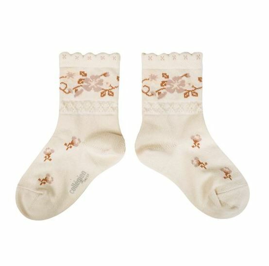 COLLEGIEN 花漾花邊短襪Camélia-   Doux Agneaux米白