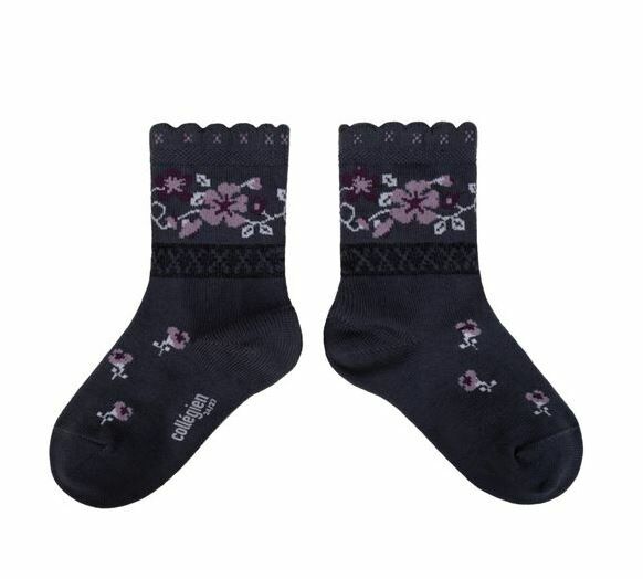 COLLEGIEN 花漾花邊短襪Camélia- Pierre de Volvic 岩灰