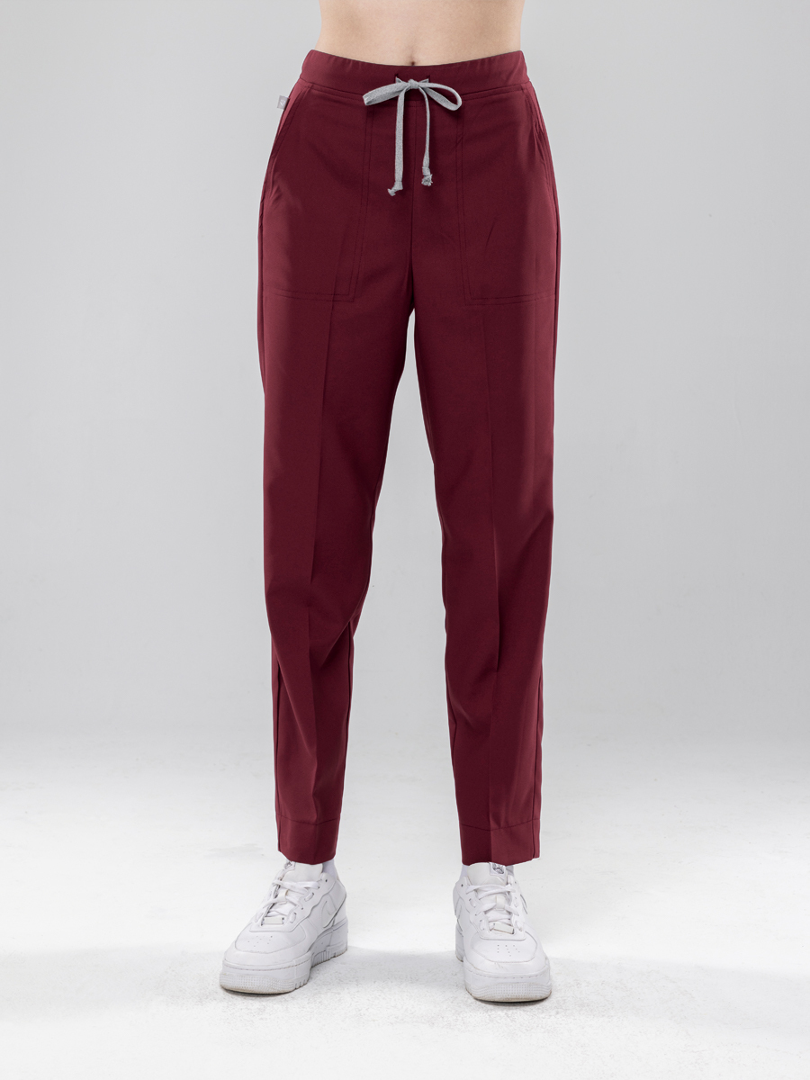 【 AC912-F7 】男女通用-鬆緊抽繩長褲-AC輕羽布-暗棗紅