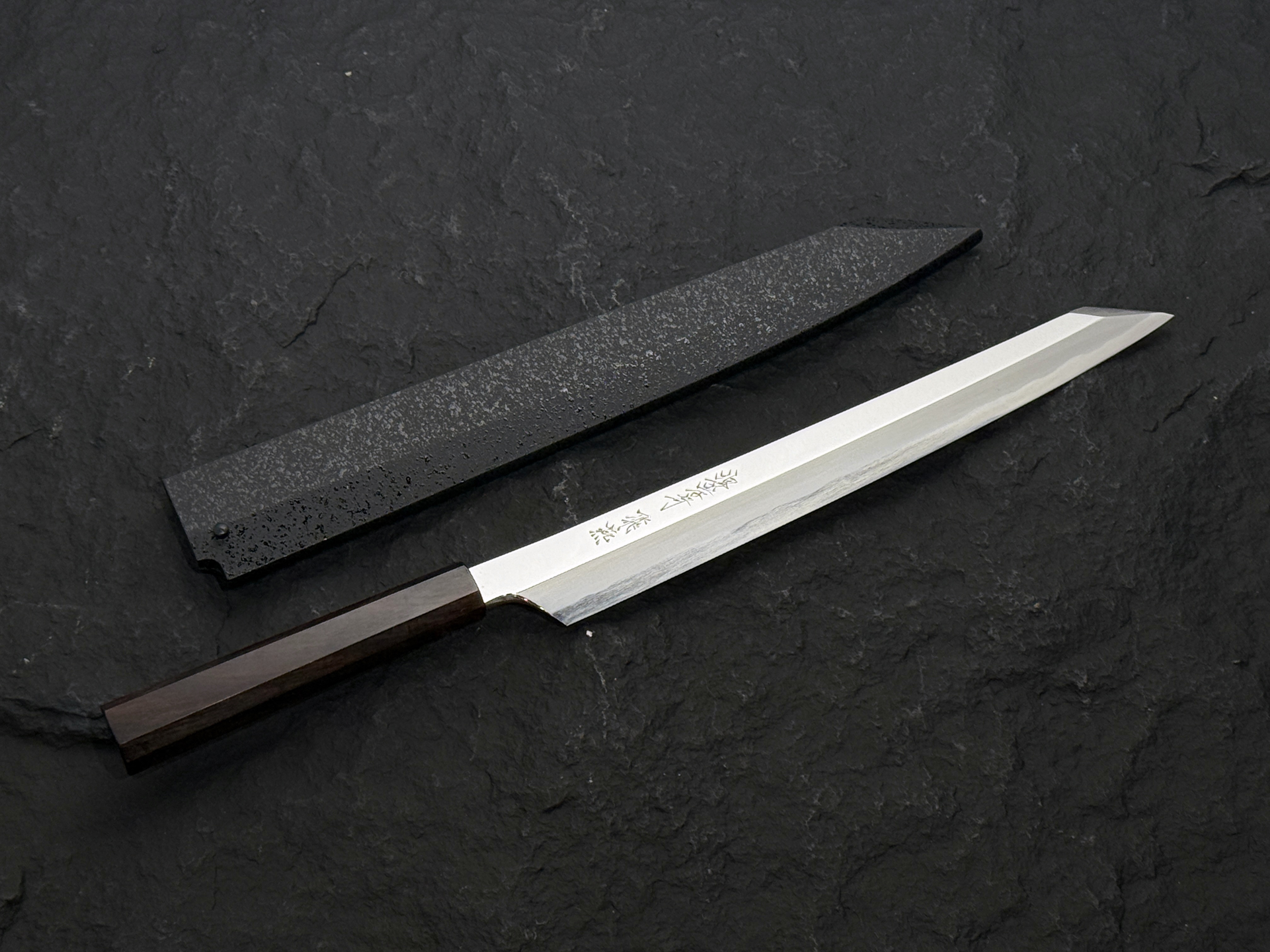 堺孝行 飛燕 青二鋼 鏡面 切付柳刃 黑檀柄 黑石目鞘付