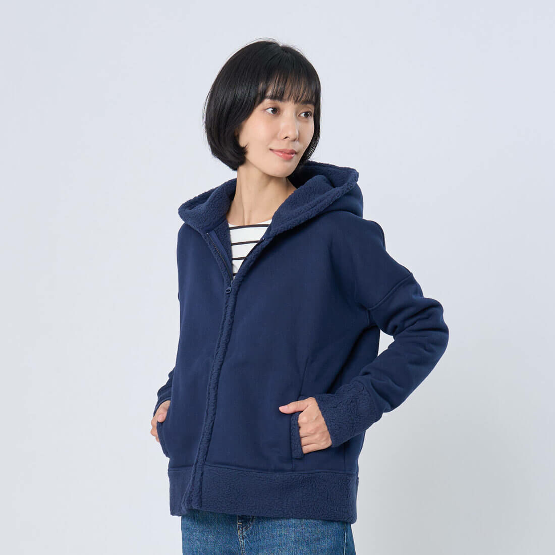 Fanny連帽搖粒絨厚磅外套/深藍