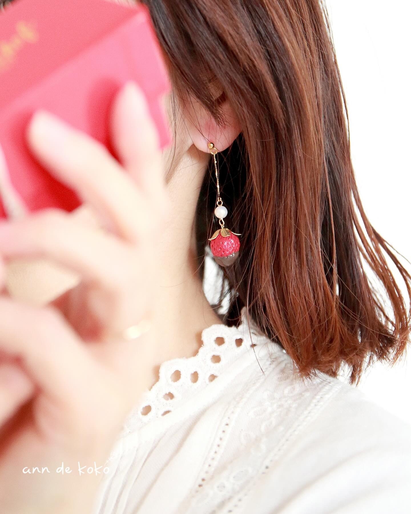 [手作家] 草莓朱古力耳環