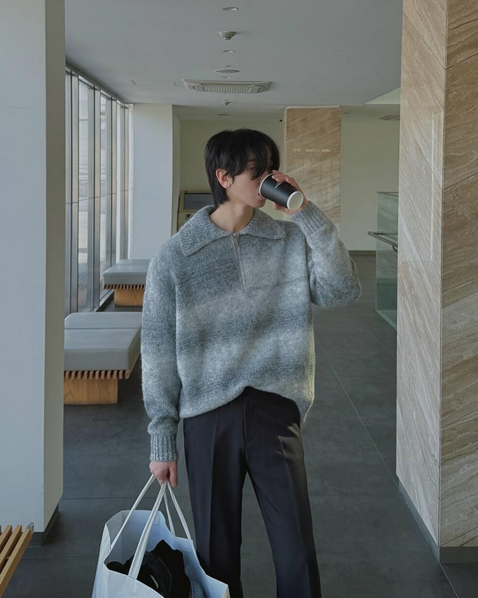 羊駝毛半拉鍊羊毛針織衫