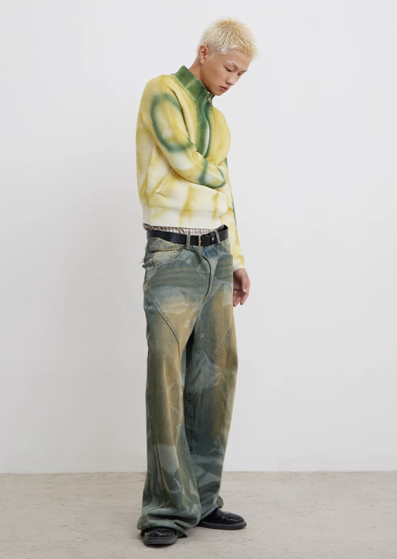 CONP Half-Zip Sweater 脫色暈染手工噴繪毛衣