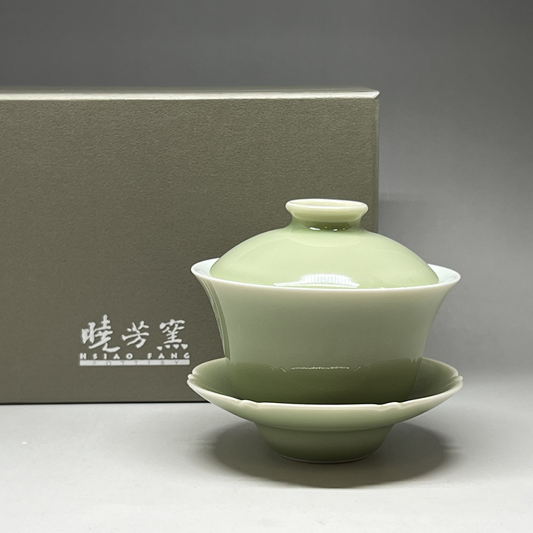 茶香自在】曉芳窯蔡曉芳大師碧青菱邊大蓋碗蓋杯禮盒裝陶藝收購寄賣