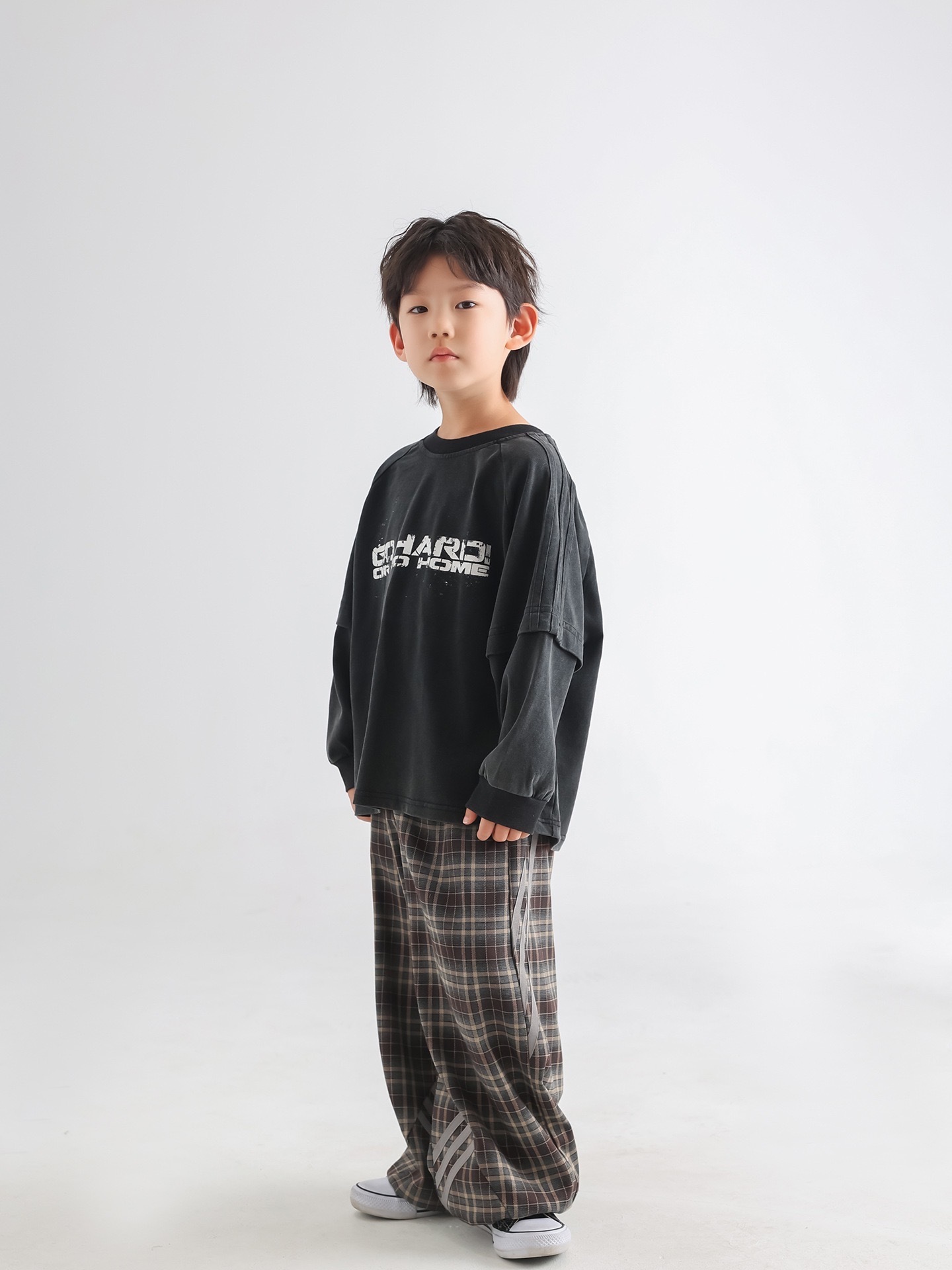 復古格子線條褲