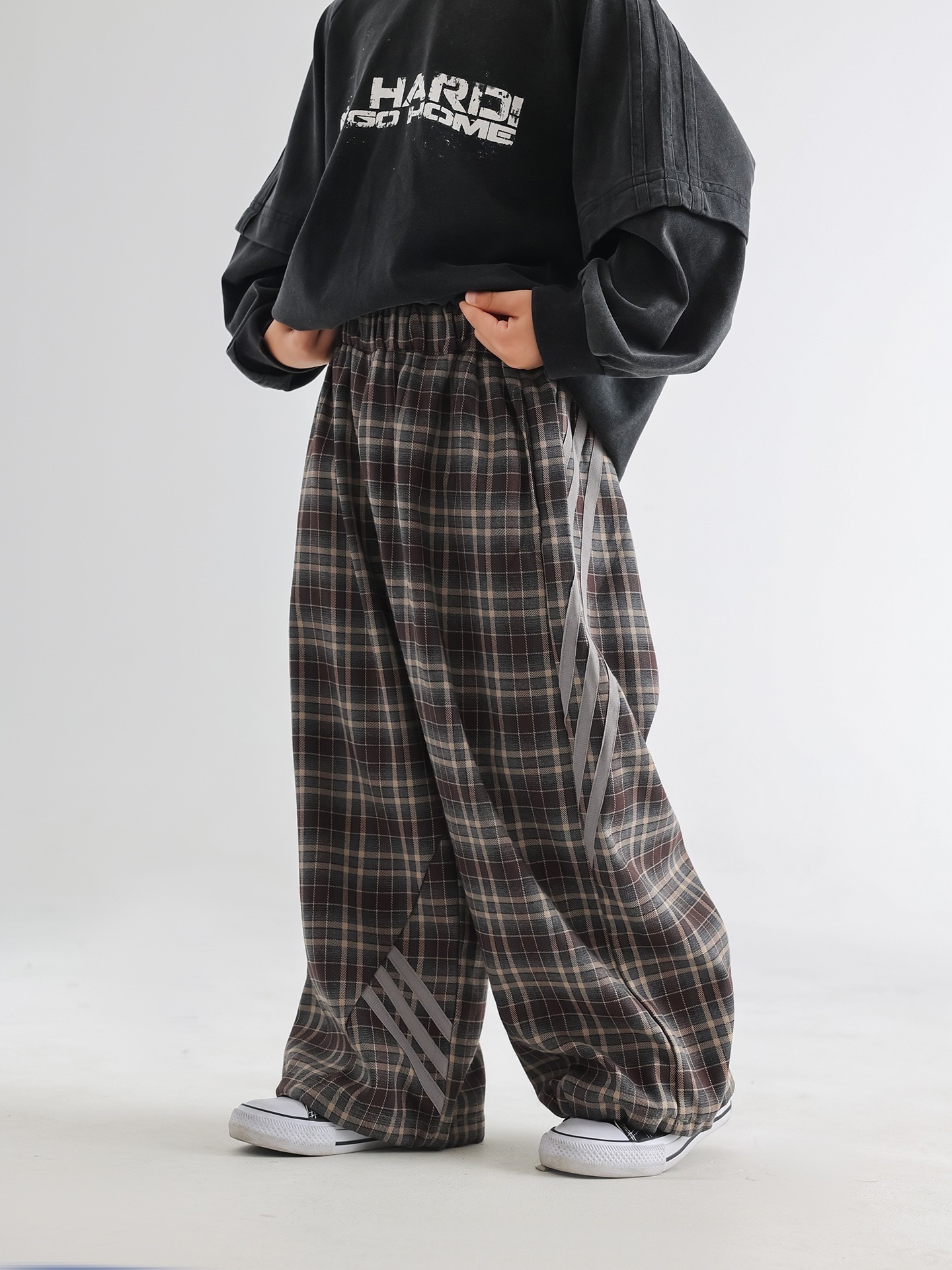 復古格子線條褲