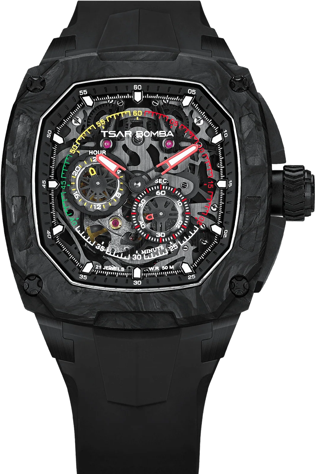 萬年鐘錶 - TSAR BOMBA 機械公爵  Dark Matter  碳纖維錶框可替換多變化套組機械透視機芯男錶 TB8601-01  錶徑42.8MM