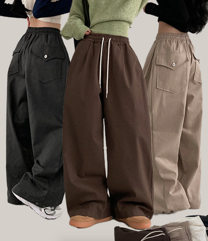 春季預訂｜後口袋按扣綁帶寬褲
