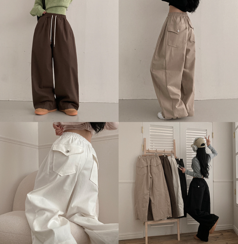 春季預訂｜後口袋按扣綁帶寬褲