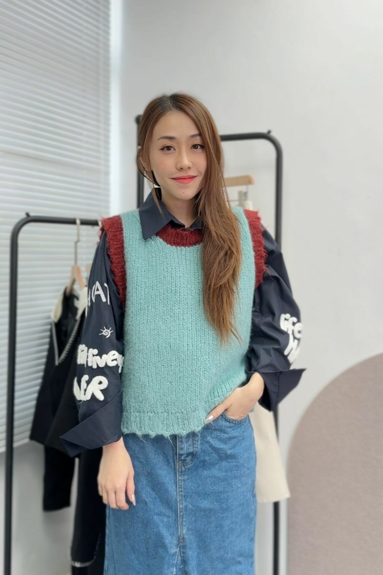 TOP#6830🤍撞色色調毛背心