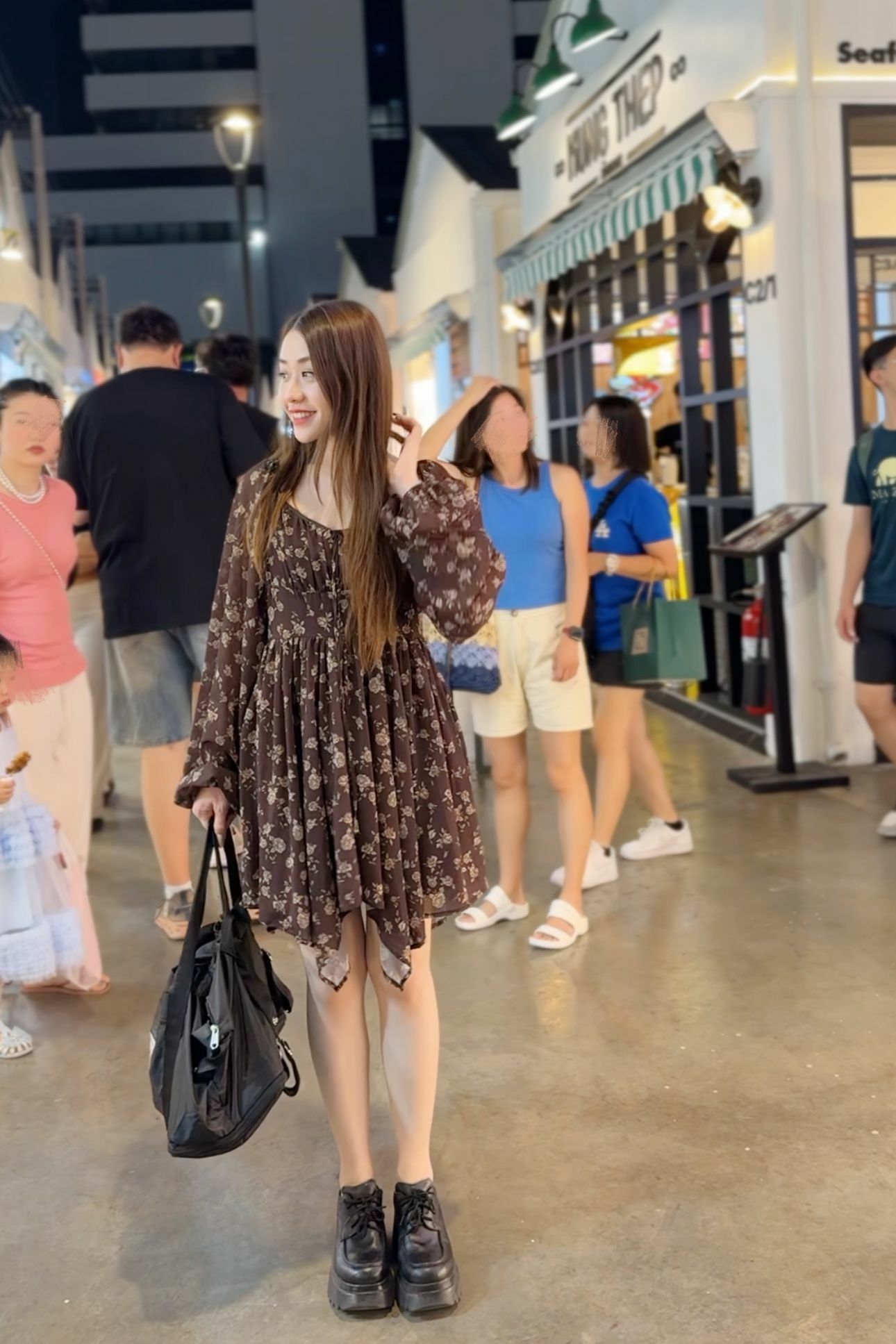 OP#6835🤍咖啡復古碎花裙