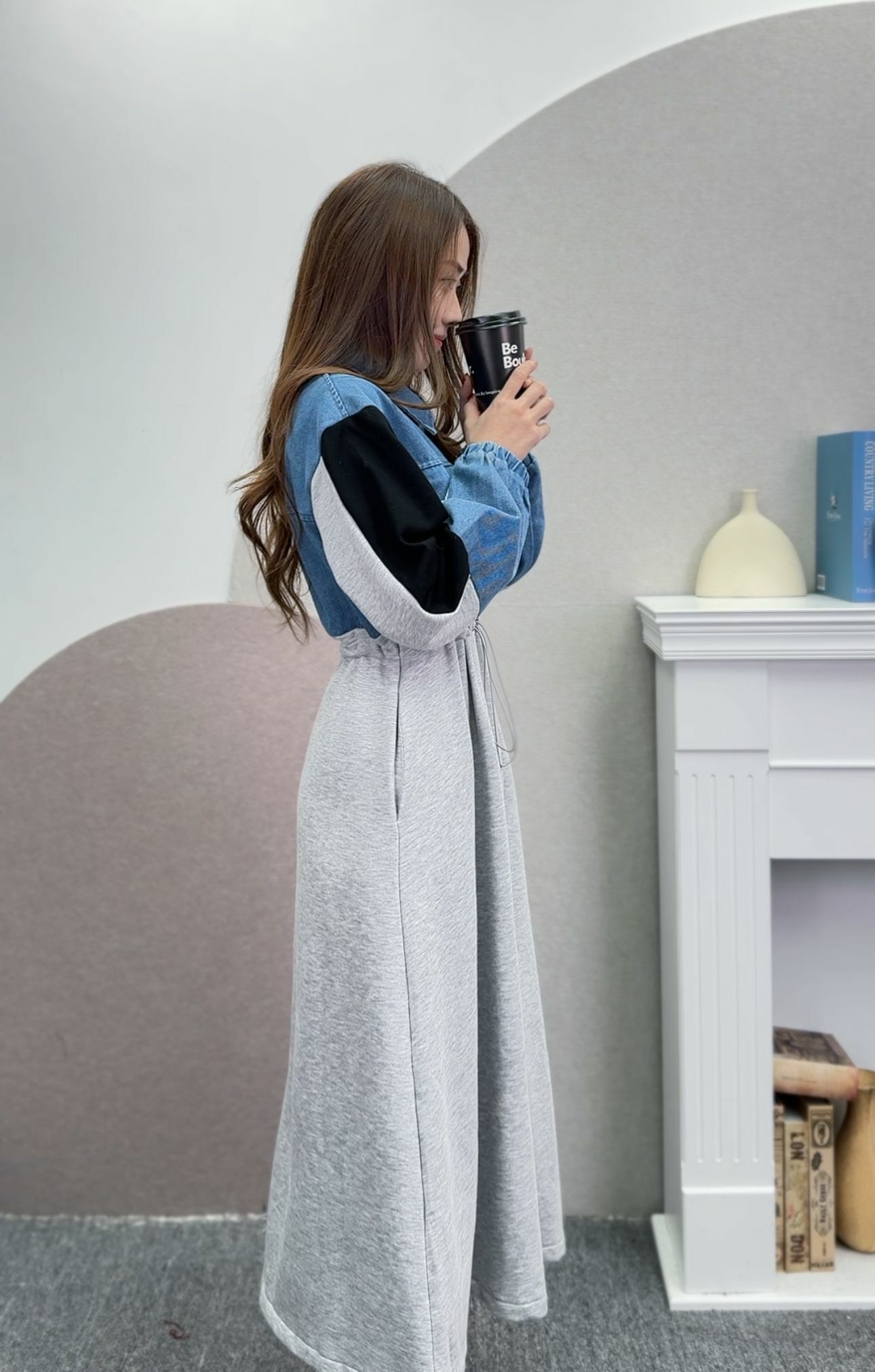 OP#6839🤍併圖cotton-denim 連身裙