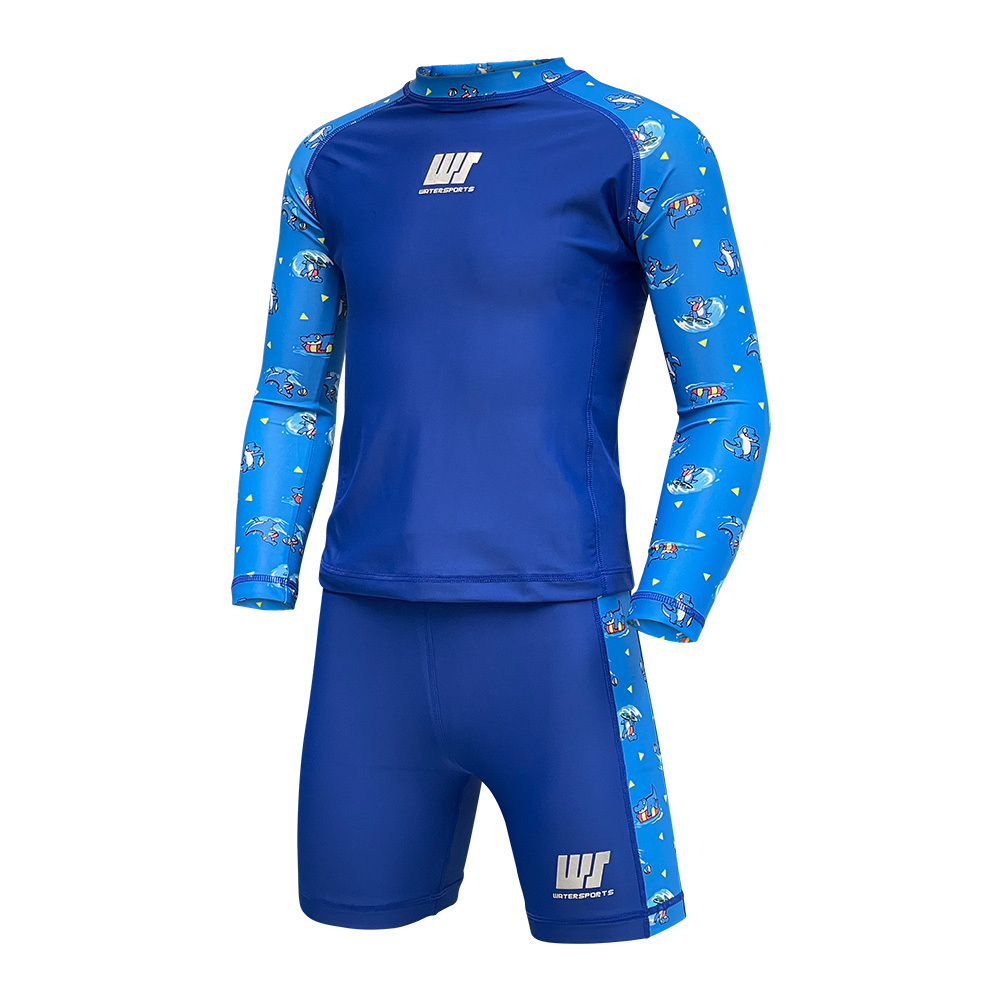 兒童數碼印花游泳防曬套裝 - 深藍
