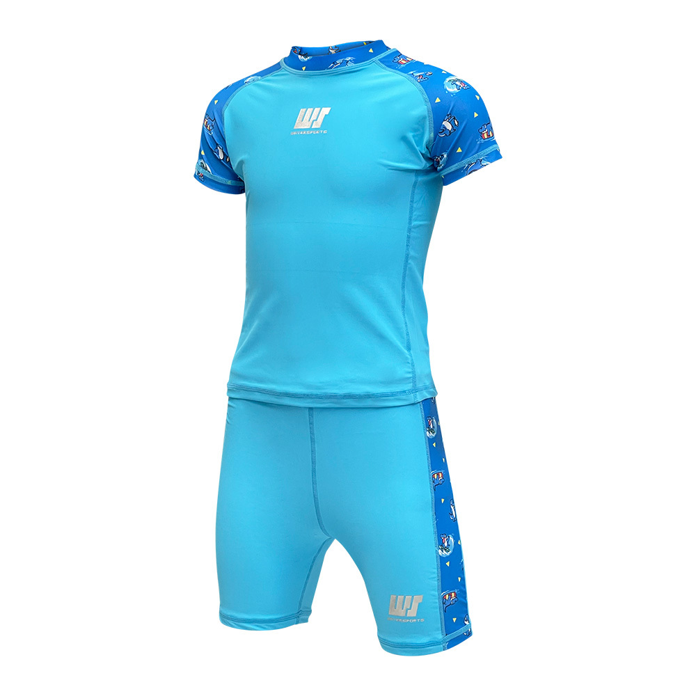 兒童數碼印花游泳防曬套裝 - 淺藍