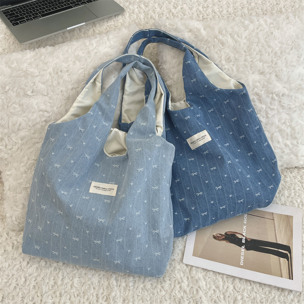 《5650》少女牛仔蝴蝶結單肩手提包