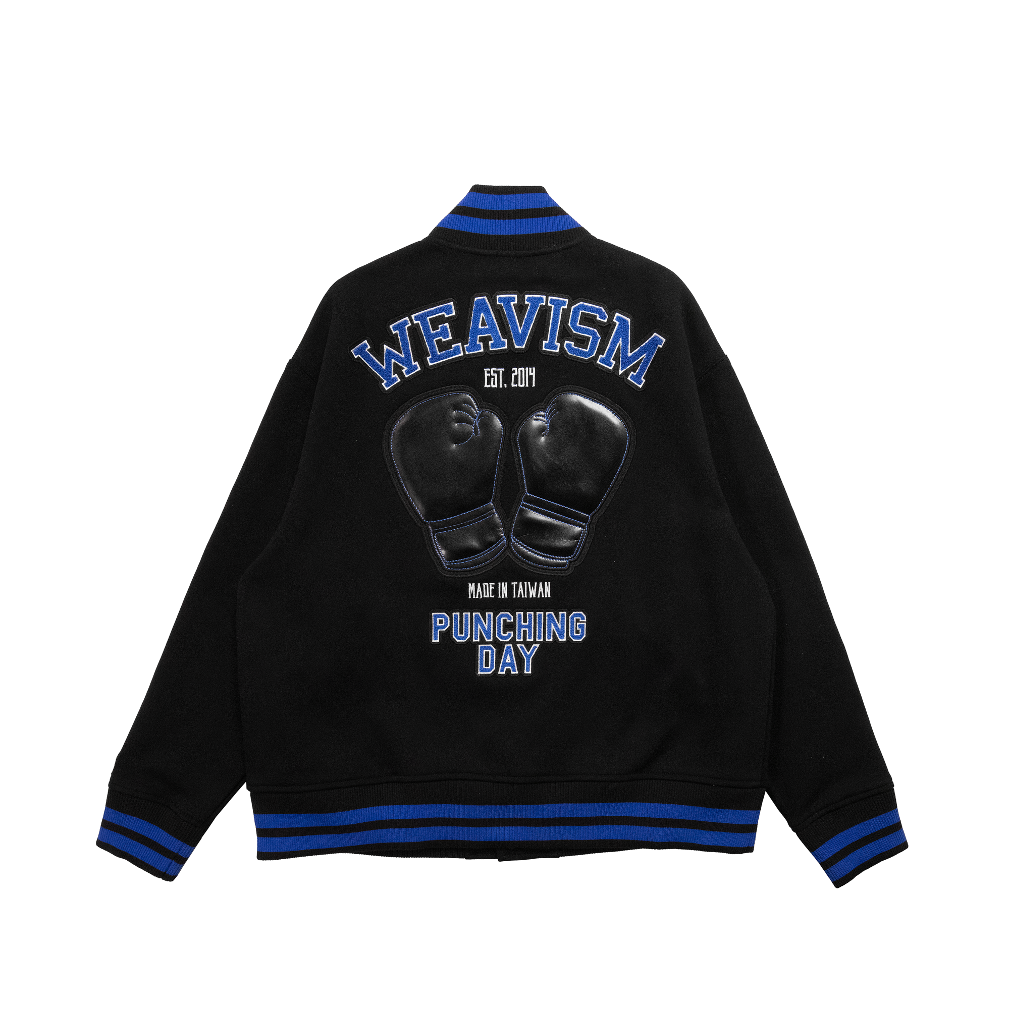 拳魂重磅拼接棒球外套-霧黑