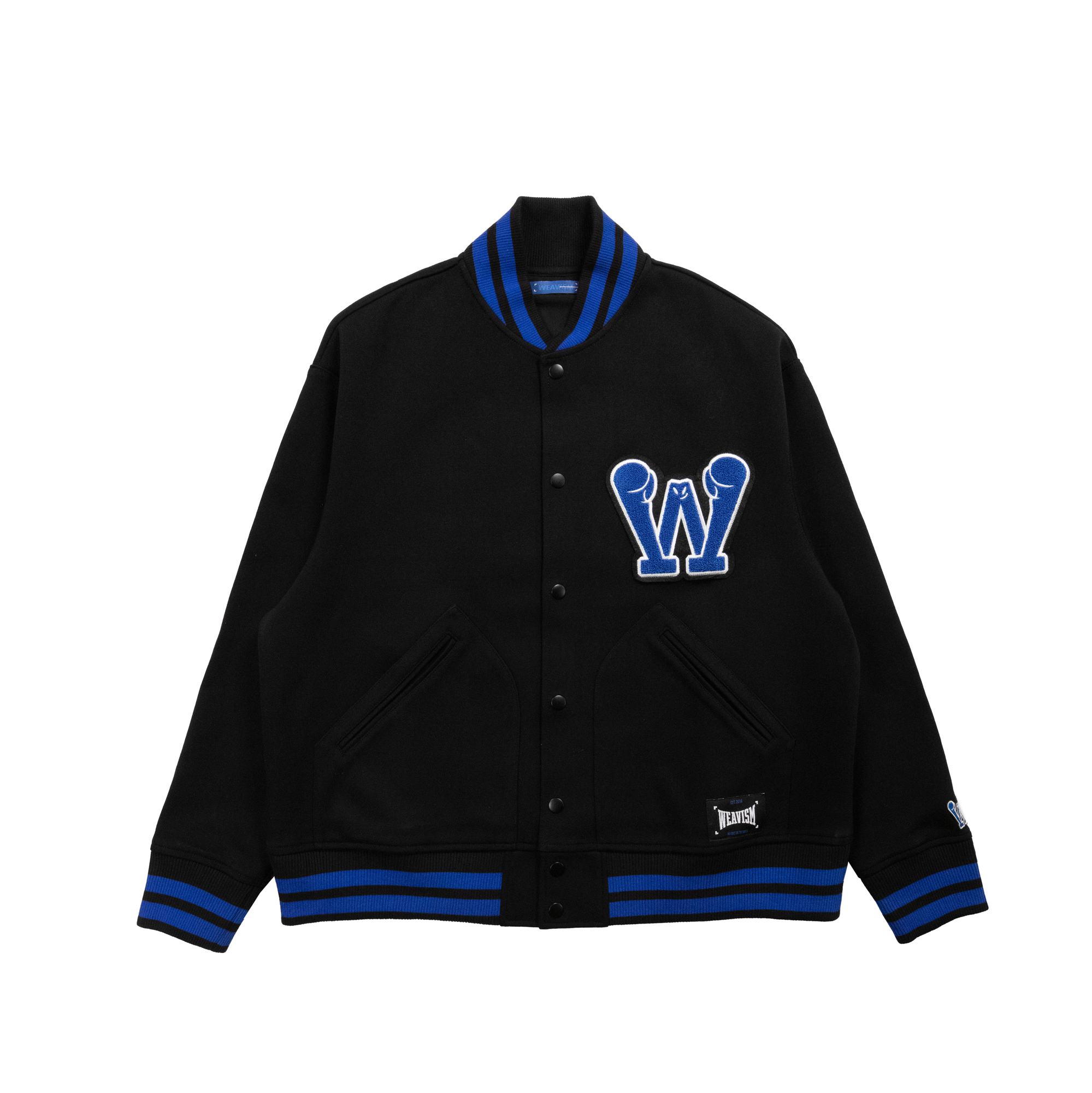 拳魂重磅拼接棒球外套-霧黑