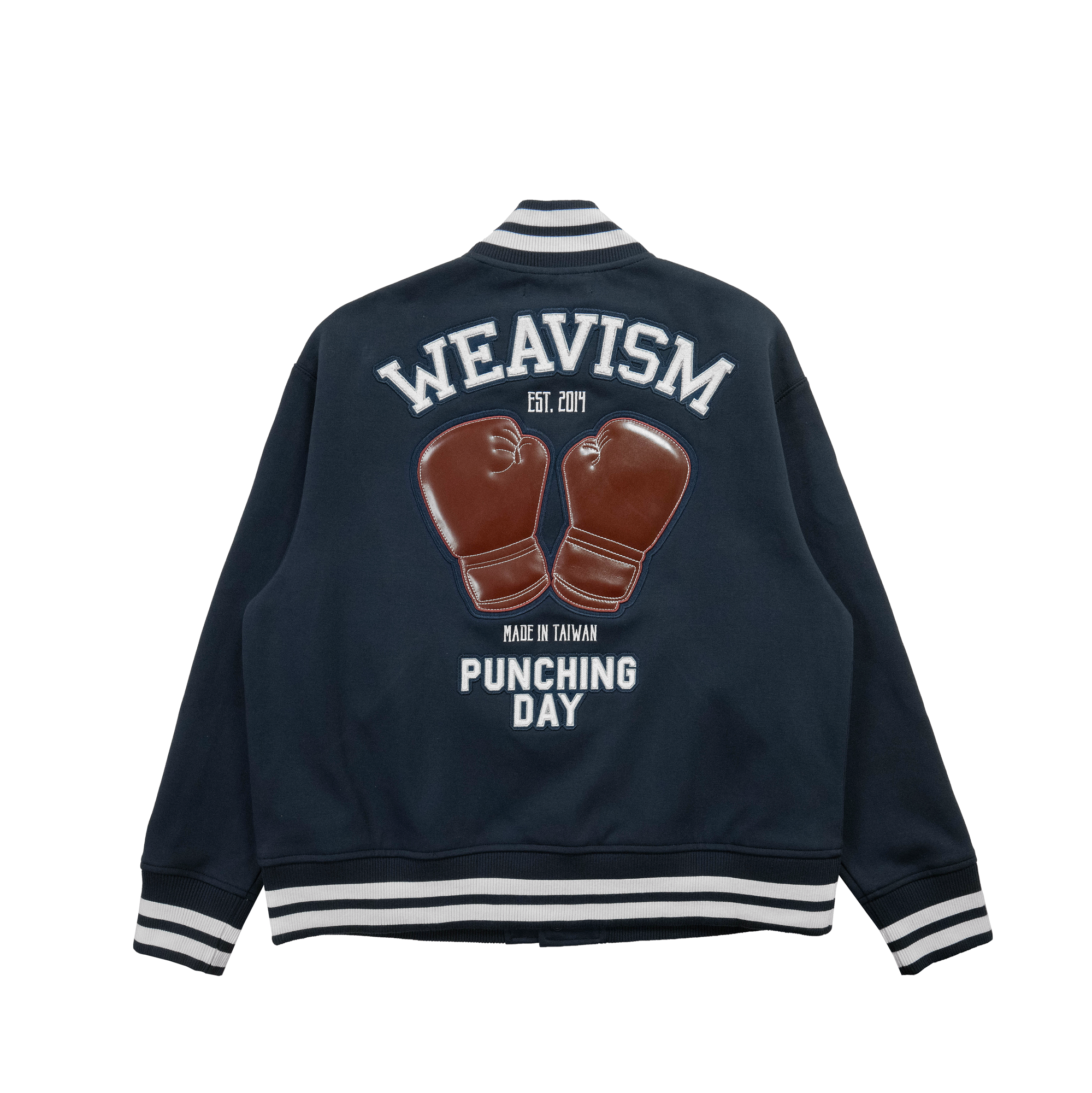 拳魂重磅拼接棒球外套-霧藍